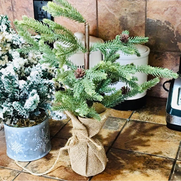 Christmas Trees winter home decor burlap frosted w farmhouse country cottage - Picture 3 of 4